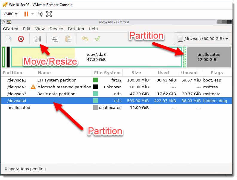 GParted Selected System Recovery Partition GParted Selected System Recovery Partition